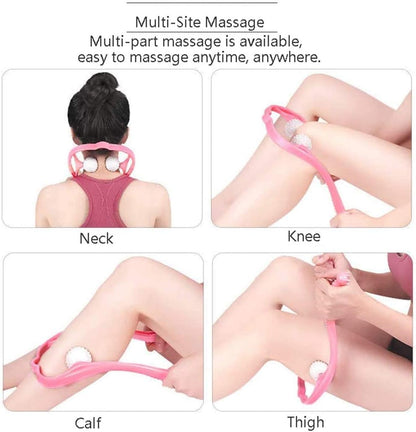 Neck Manual Massager, Portable Handheld Manual Neck Shoulder Massage Tool, Shiatsu Deep Tissue Pressure Trigger Point Neck Pain Relief Massage Roller Muscle Relaxation Massager for Home Office (Pink)