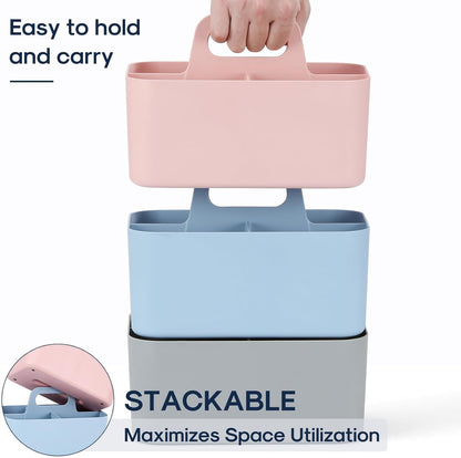 Multiuse Caddy Organizer with Handle, Portable Divided Plastic Tote Bin - Art Craft, Stationary Pen Marker Crayons, Makeup Hair Supplies Storage - Bathroom, Classroom, Dorm, Office, Desk Holder - Grey
