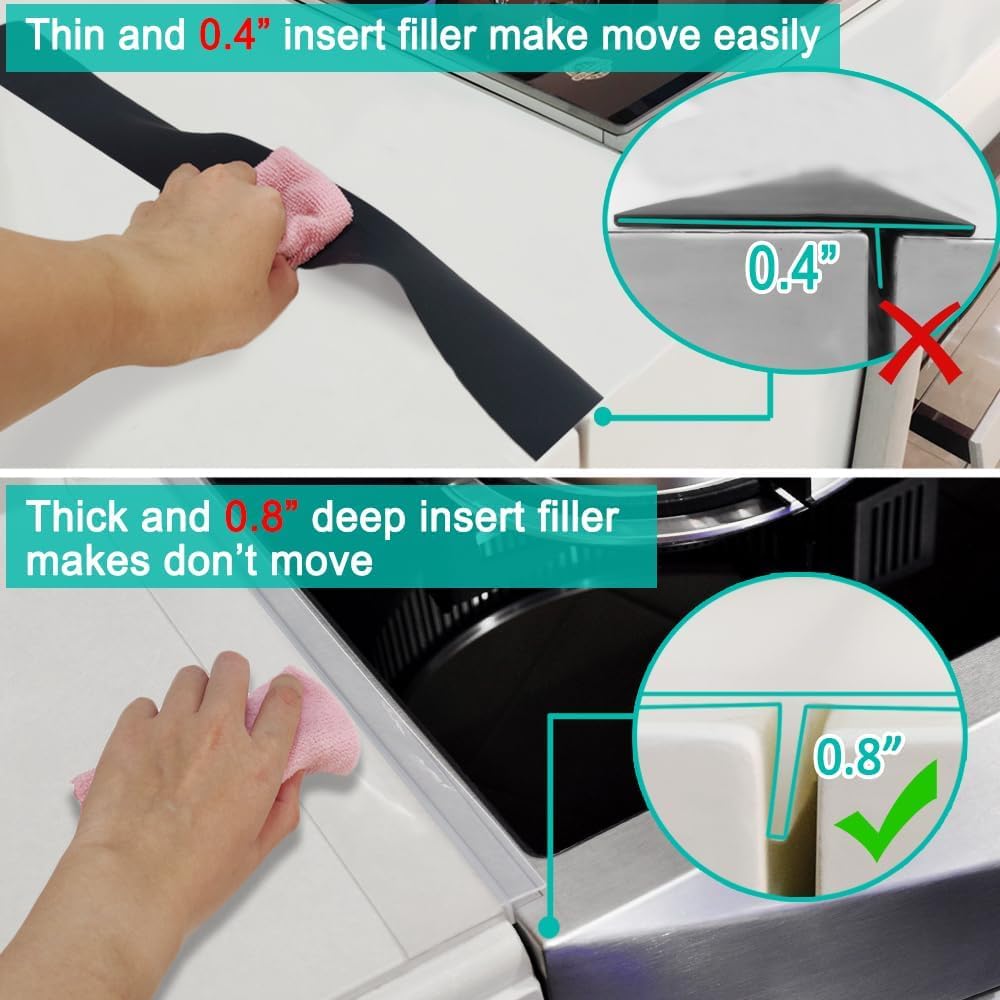 Stove Counter Gap Cover - 25 Inch Silicone Stove Gap Filler 2 Pack White | Kitchen silicone oven gap filler, countertop strips gap guard, easy to clean; white counter gap cover,crack guard for counter