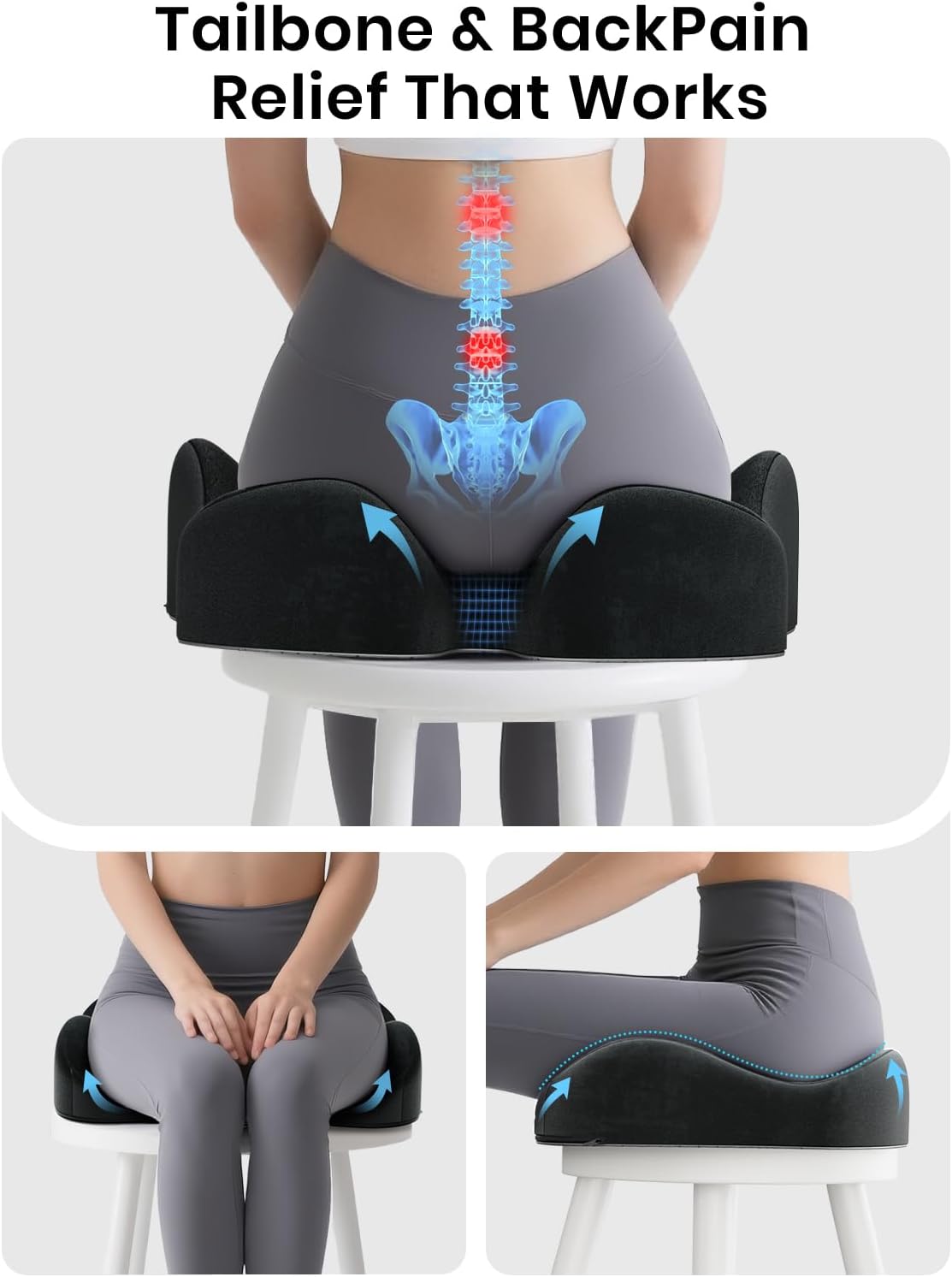 Benazcap Large Memory Foam Office Chair Cushion Seat Pad, Ergonomic Seat Cushion for Sciatica, Tailbone & Back Pain Relief, Car Seat Cushions for Driving