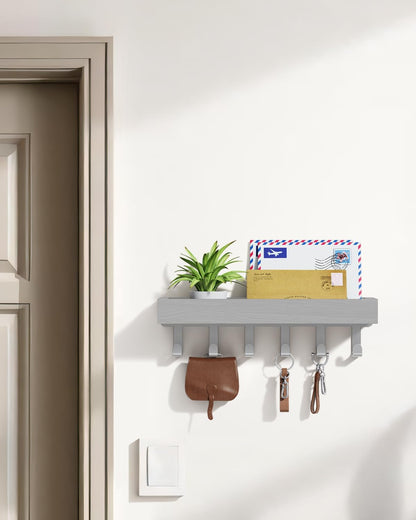 Key Holder Wall Mount Magnetic Adhesive, Key Hooks Rack with Shelf | Key Hanger with Mail Organizer for RV Camper Fridge Living Room Decor, Home Essentials, Black