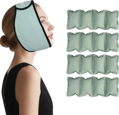 Wisdom Teeth Ice Pack Head Wrap for TMJ Pain Relief, Oral Surgery Recovery, Face & Jaw - Reusable Hot & Cold Therapy with 4 Gel Packs for Dental Implant, Tooth Extraction, Swelling（Pea Green）