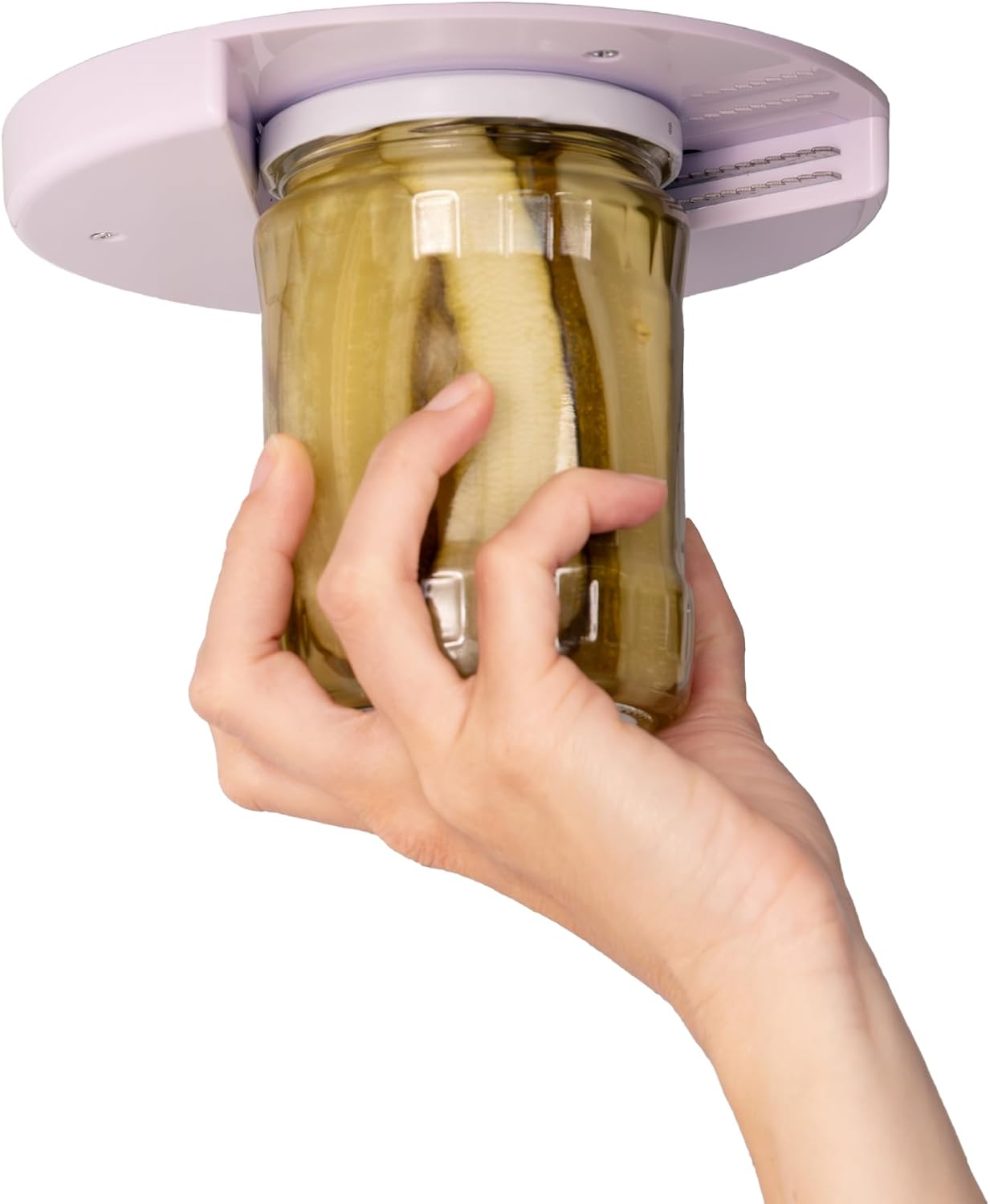 Houseify Popdatjar Under Cabinet Jar Opener, Stainless Steel | V-grip design, strong teeth, doubles for bottles & vacuum-sealed lids, adhesive or screw mount, white