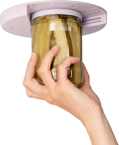 Houseify Popdatjar Under Cabinet Jar Opener, Stainless Steel | V-grip design, strong teeth, doubles for bottles & vacuum-sealed lids, adhesive or screw mount, white