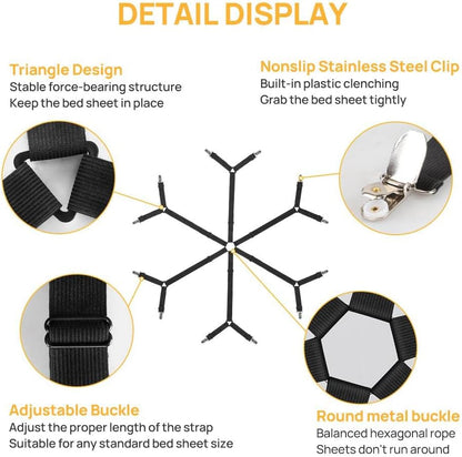 FGY Bed Sheet Straps Adjustable Elastic Fasteners with Metal Clips for Tablecloth Bedding