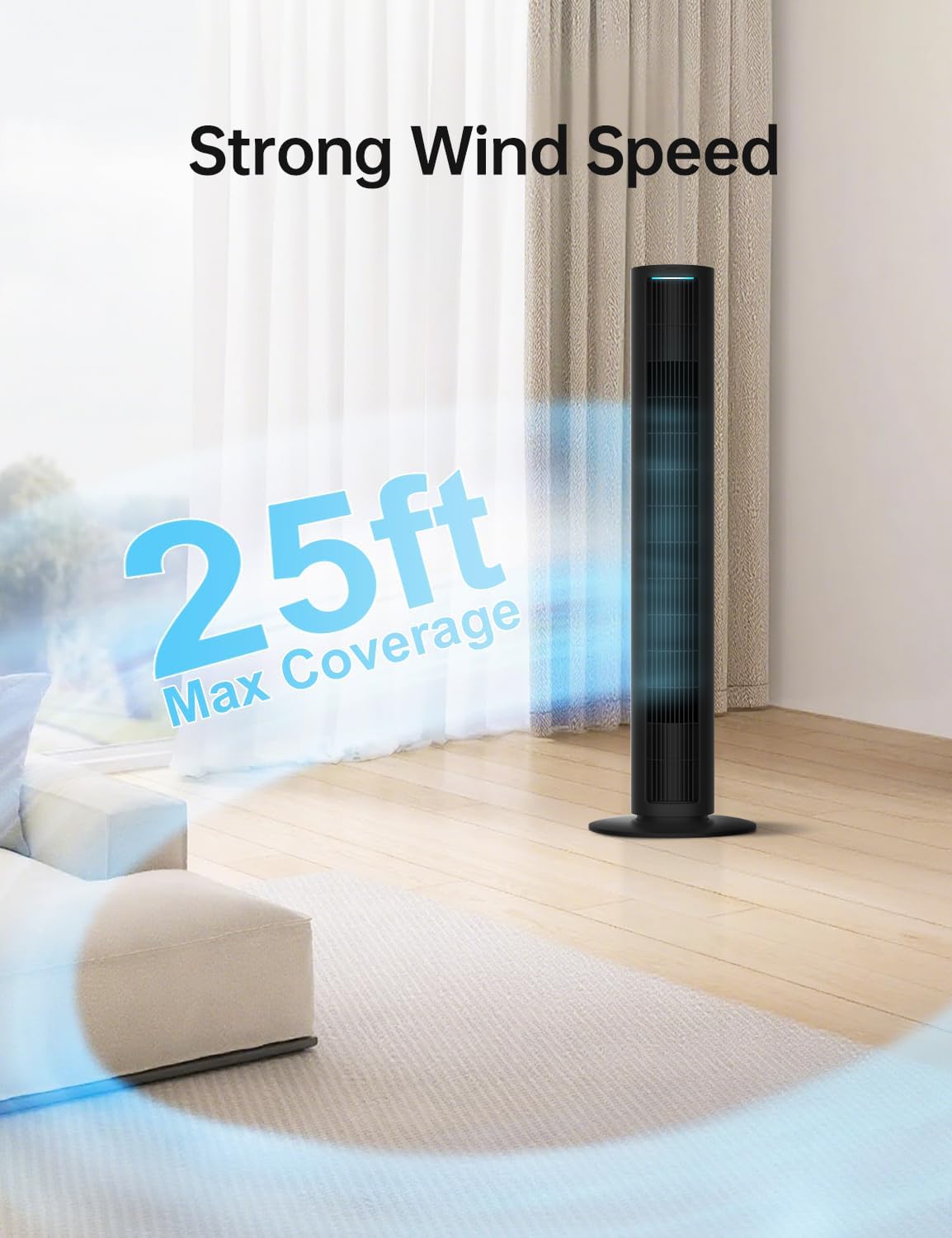 PHILODECO Tower Fan For Bedroom, 40 Inch Bladeless Fan, 80 ° Oscillating Fan, Silent Floor Fan With Remote Control Led, 4-Speed Multiple Modes, 7h Timer, Large Air Outlet