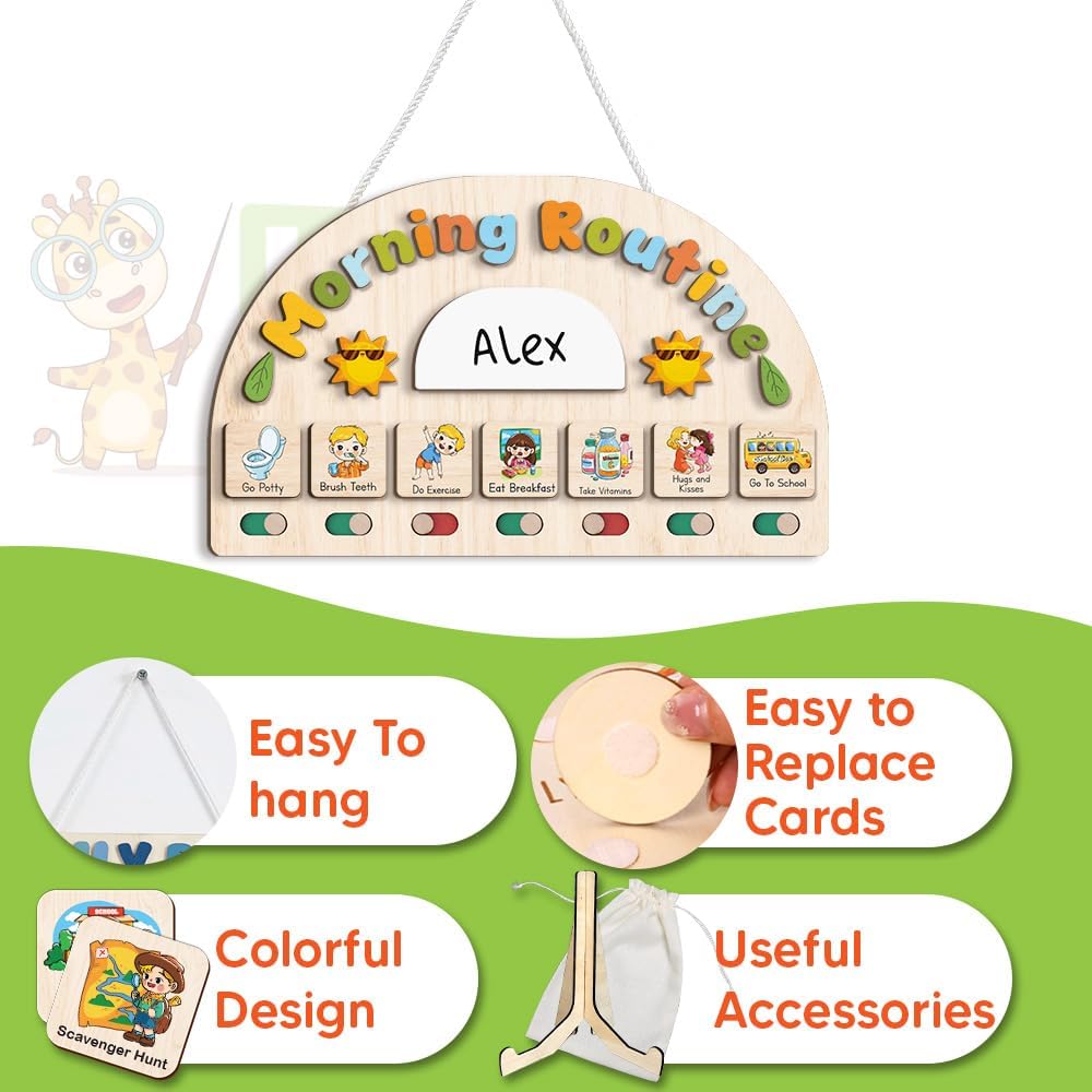 Morning Routine Chart for Toddler, Daily Routine Chart for Kids Age 2-6, Morning Schedule for Boy Girls, Visual Schedule, Chore Chart for Kids