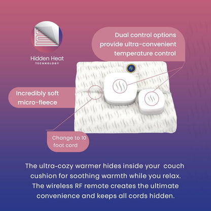 Hidden Heat Electric Foot of the Bed Warmer by SpotWarm; Wireless RF Remote, Microplush Flannel Mattress Warmer for Heated Feet. Queen Bed - 60” by 24”