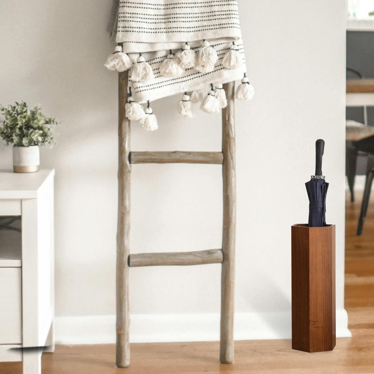 Alipis Wooden hexagon Umbrella Stand Rack - Umbrella Holder Bin with Drip Tray - Canes Walking Sticks Holder for Entryway Home Office Black