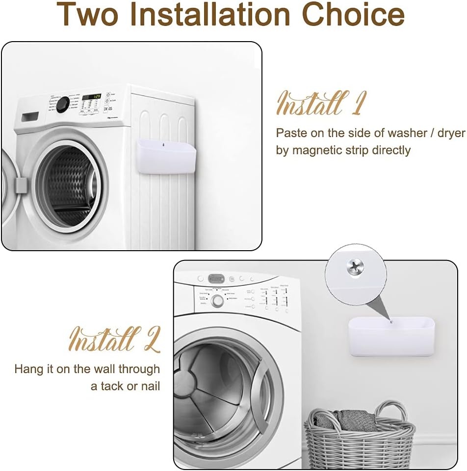 Picowe Magnetic Laundry Storage, Large Lint Holder Bin, Space-Saving Trash Container Hanging on Dryer, Washer or Wall Mount (Gray White)