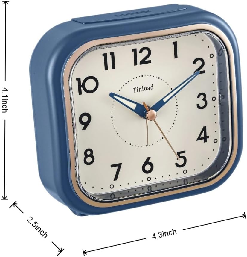 Tinload 4.3" Vintage Retro Analog Alarm Clock, Super Silent Non Ticking Clock with Manual Light, Snooze, Battery Operated, Simply Design, for Living Room, Bedroom, Bedside, Desk(Blue-V2)