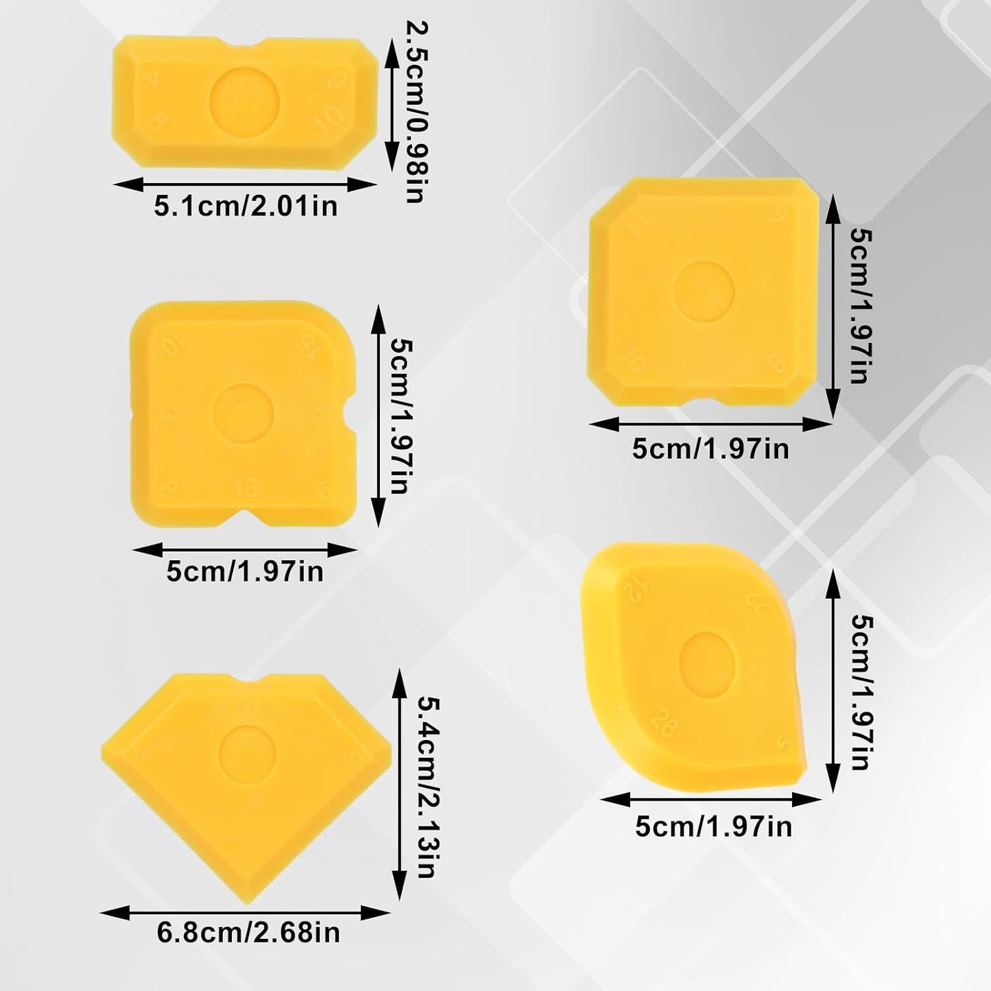 10pcs Silicone Cramer Spreader Caulking Tool Kit, Sealant Profiling Finishing Smoothing Tool Caulk Remover Grout Scraper Mastic Applicator for Kitchen Bathroom Floor Window Sink (Yellow)