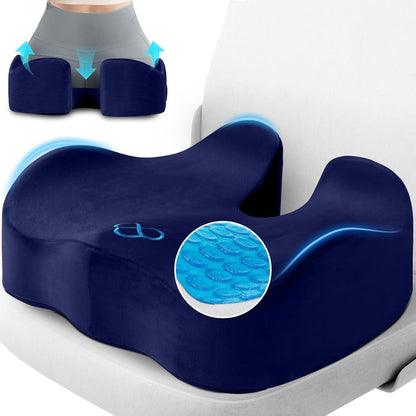 CushyOasis Seat Cushion, Gel Memory Foam Office Chair Cushions, (Black) | Chair Cushion, Anti-Slip Bottom & Removable Cover Tailbone Pain Relief Cushion, Memory Foam Seat Cushion for Office