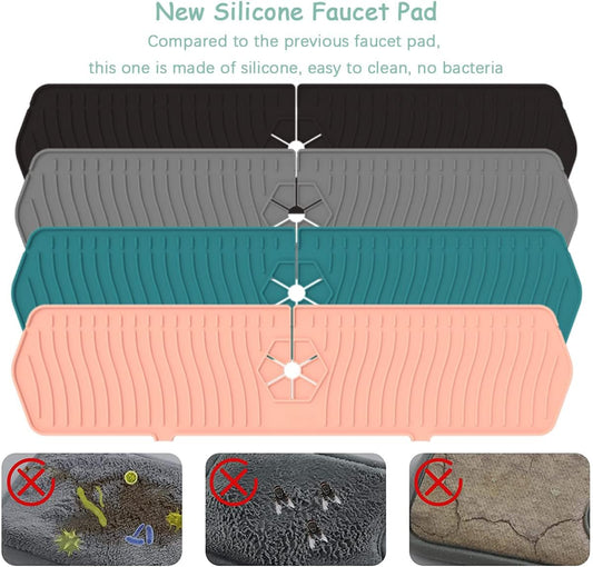 Kitchen Faucet Sink Splash Guard, 24" x 5.6'' Upgrade Silicone Faucet Water Catcher Mat, Sink Draining Pad Behind Faucet, Rubber Drying Mat for Countertop, Bathroom, Farmhouse, RV (Black)