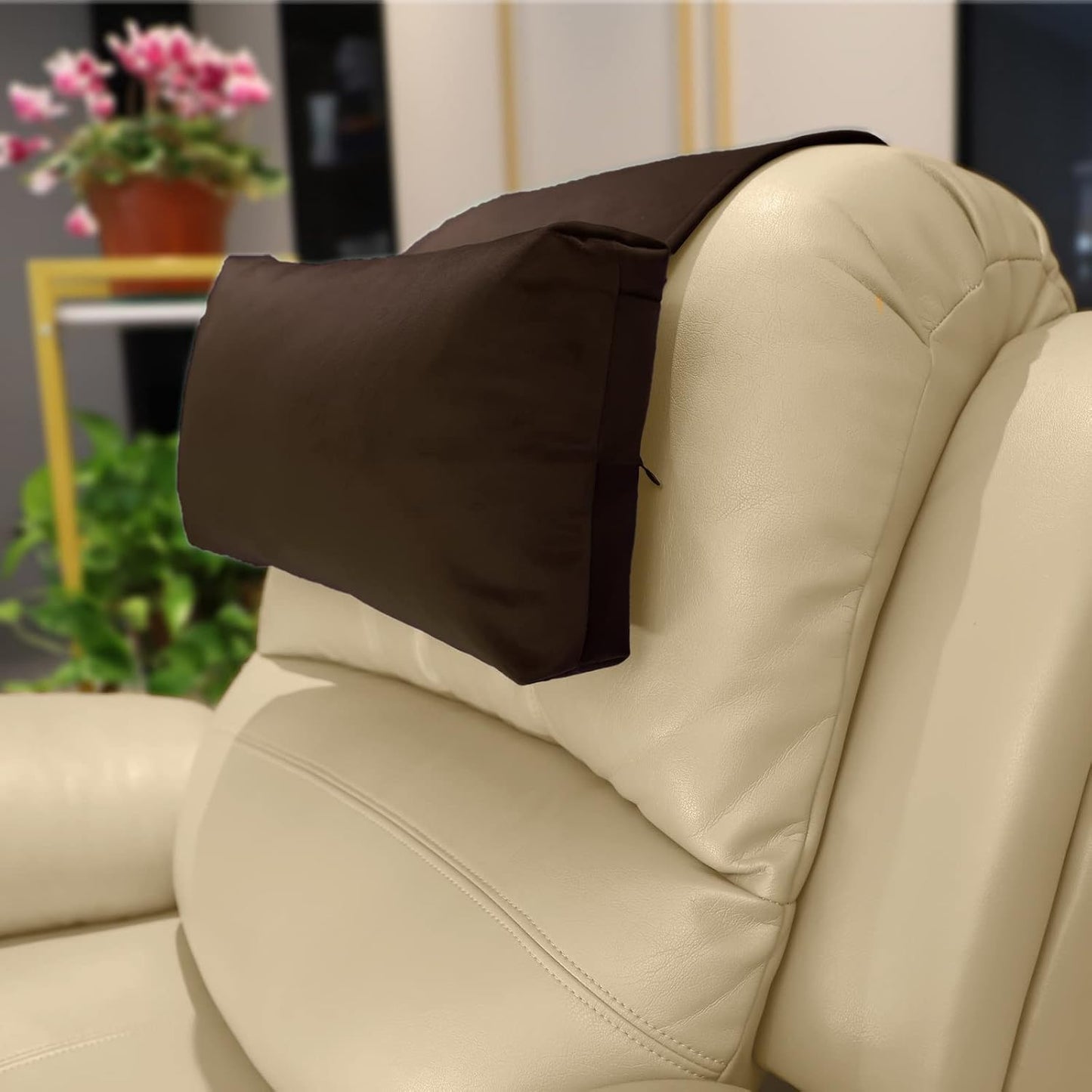 Adjustable Headrest Pillow for Recliners and Armchairs - Non-Slip Velvet Cushion for Neck Support and Pain Relief (Gray)