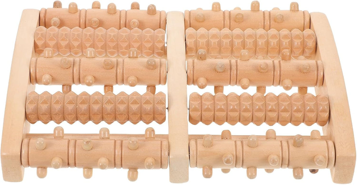 Wooden Foot Massager Roller for Plantar Fasciitis Relief, 5-Row Acupressure Muscle Roller, Portable Foot and Calf Reflexology Massage Tool for Deep Tissue Relaxation