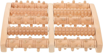 Wooden Foot Massager Roller for Plantar Fasciitis Relief, 5-Row Acupressure Muscle Roller, Portable Foot and Calf Reflexology Massage Tool for Deep Tissue Relaxation