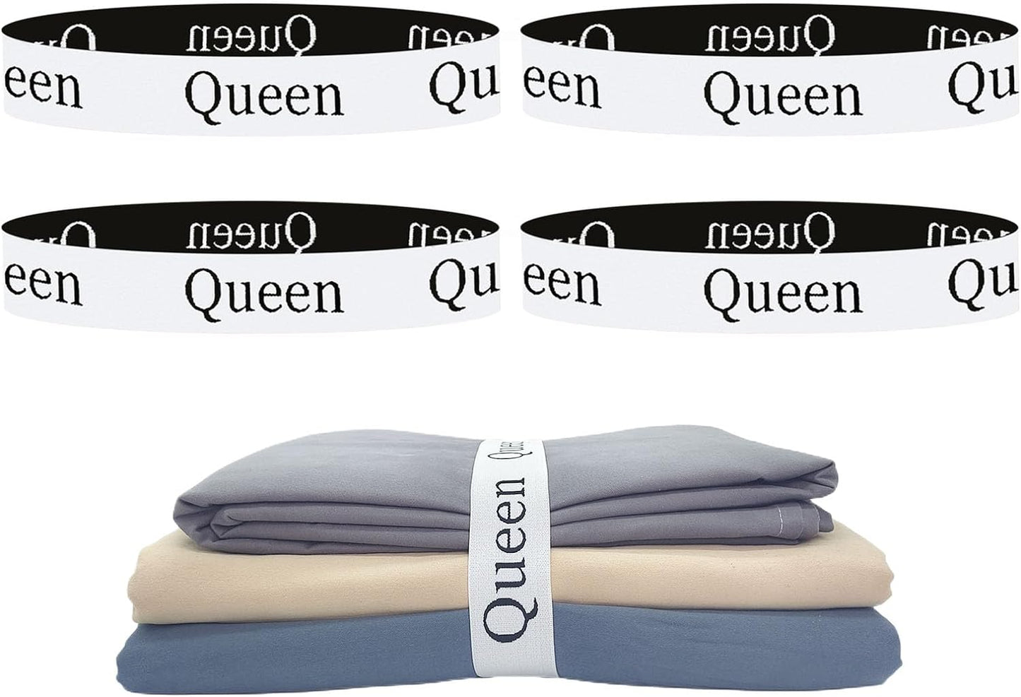 4 Pieces Bed Sheet Organizer Bands, Sheet Organizers and Storage Label Bands, Sheet Label for Bedding, Sheets Organizer for Closet,Sheet Keepers Linen Labels Bedding Bands (4Pcs Queen)