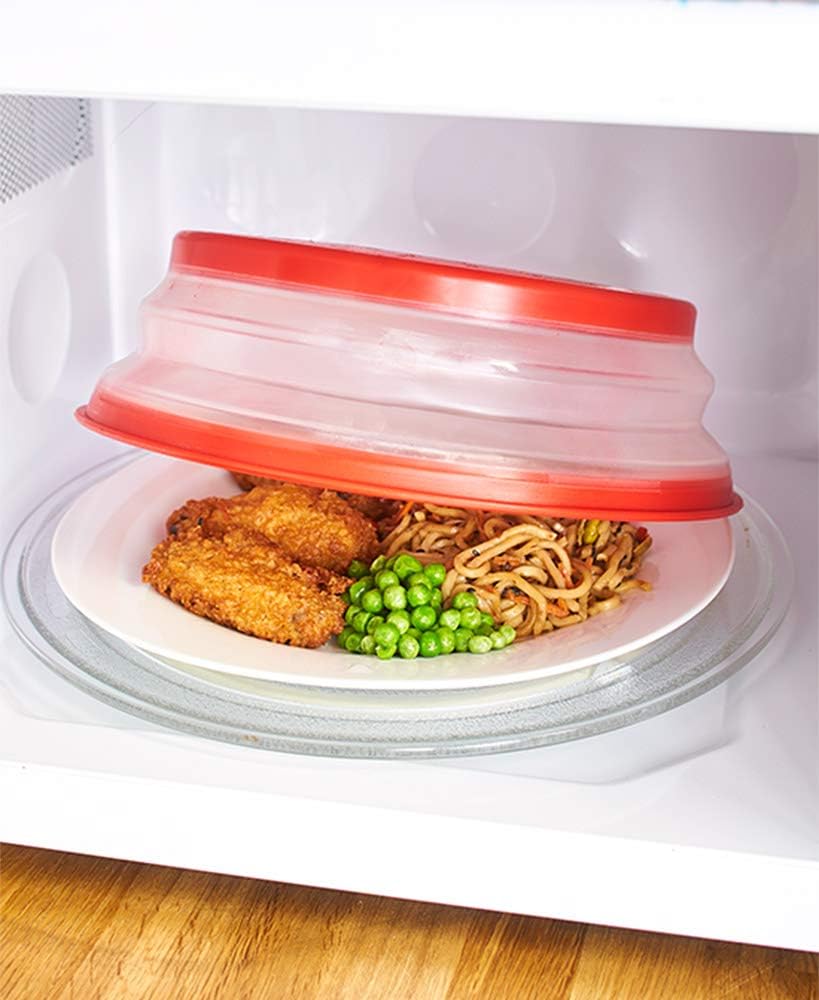 Microwave Splatter Cover Collapsible Microwave Cover for Food 10.5 inch | Easy Grip Handle, Fruit Drainer, BPA-Free, Dishwasher Safe, Grey