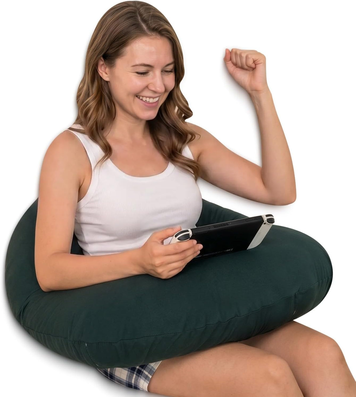 QUEEN ROSE Reading Pillow, Gaming Pillow for Lap, Sitting in Bed or Sofa, Extra Arm Rest for Reading, Playing or Crocheting, Soft Velvet Grey