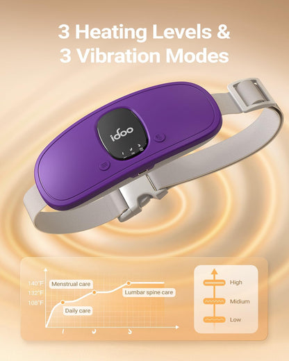 iDOO Portable Heating Pad for Period Cramps, FSA Eligible Item, Gifts for Women Girlfriend Mom Wife, Back Belly Heat Pad for Menstrual Pain Relief, with 3 Heat Levels 3 Massage | Back & Belly Wrap for Menstrual Cramps, 3 Heat Levels 3 Massage, FSA