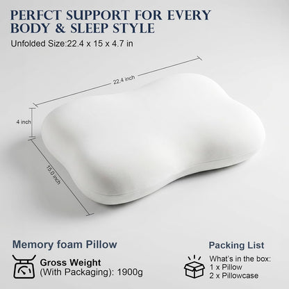 Cervical Neck Pillow, Contour Memory Foam Pillow for Side Sleepers | 360° Ergonomic Support, 50D Memory Foam, 3–5 Sec Slow Rebound, Removable Cooling Cover, for Side and Back Sleepers