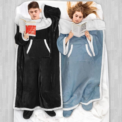 PAVILIA Fleece Blanket with Sleeves, Foot Pockets for Women Men Adults, Plush Wearable Blanket Throw Wrap, Warm Snuggle Blanket Robe, Cozy Gift Ideas Wife Mom, Dark Purple