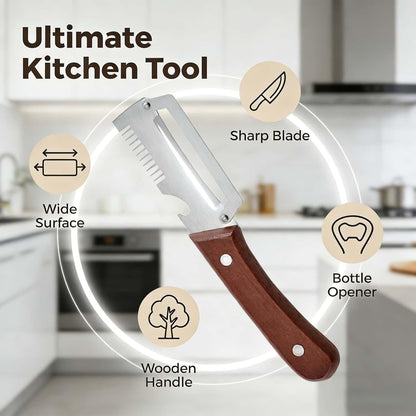 Premium Vegetable Peeler with Wooden Handle and Bottle Opener,Multi-Functional Vegetable Peeler for Kitchen, 2-In-1 Stainless Steel Kitchen Tool, for Fruit Veggie, Includes Bottle Opener (3-In-1 2PCS)