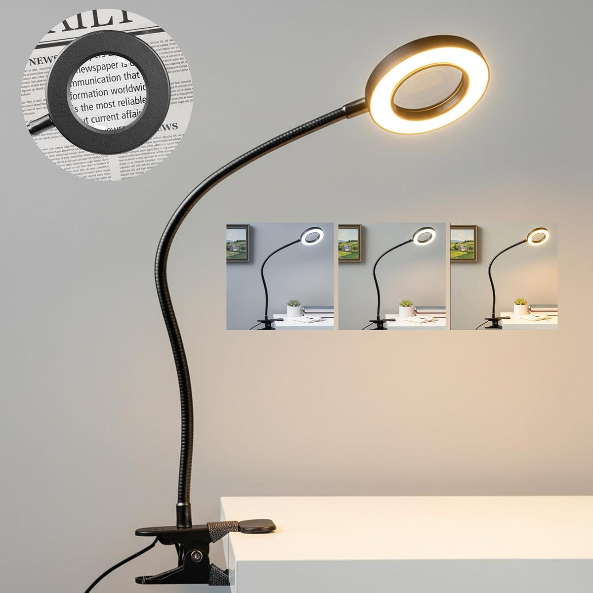 LALISU Desk lamp Eye-Caring Table Lamps, 360°Rotation Gooseneck Clip Lamp