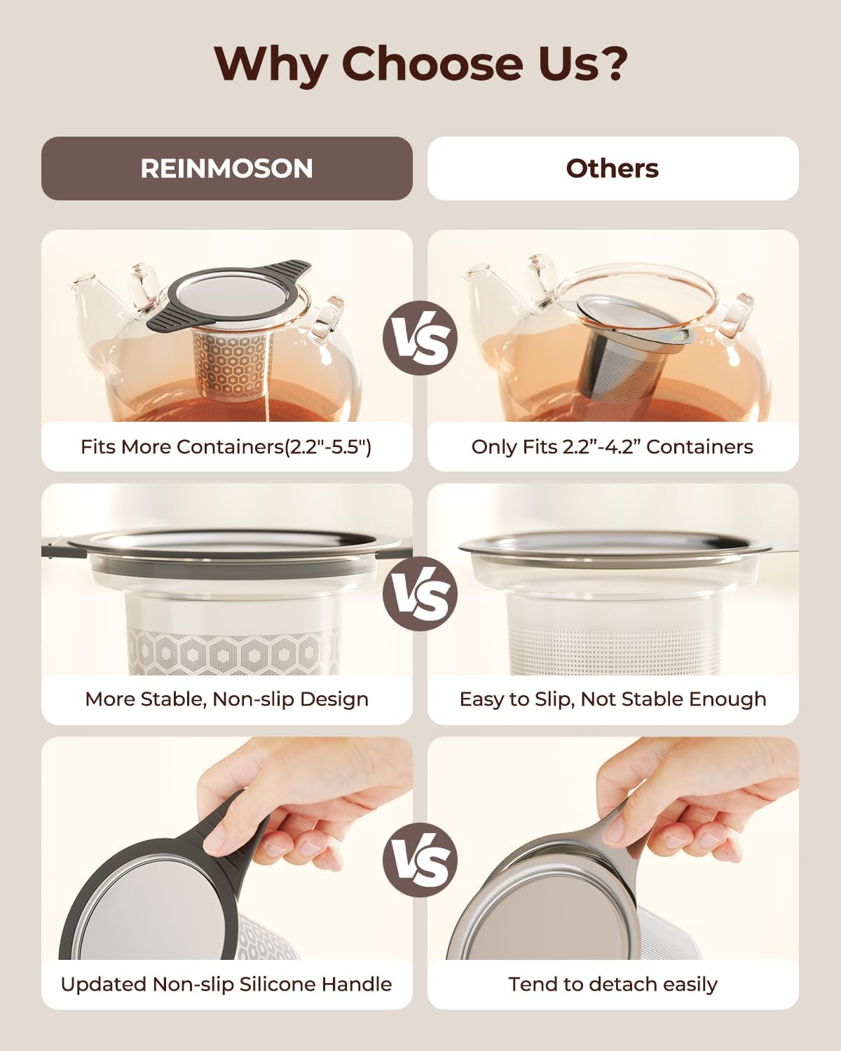 304 Stainless Steel Tea Infuser for Loose Leaf Tea Steeper | Extra Fine Mesh Large Tea Strainers & Filters with Food Grade Silicone, Tea Diffusers for Loose Tea, Cup, Mug, Teapot