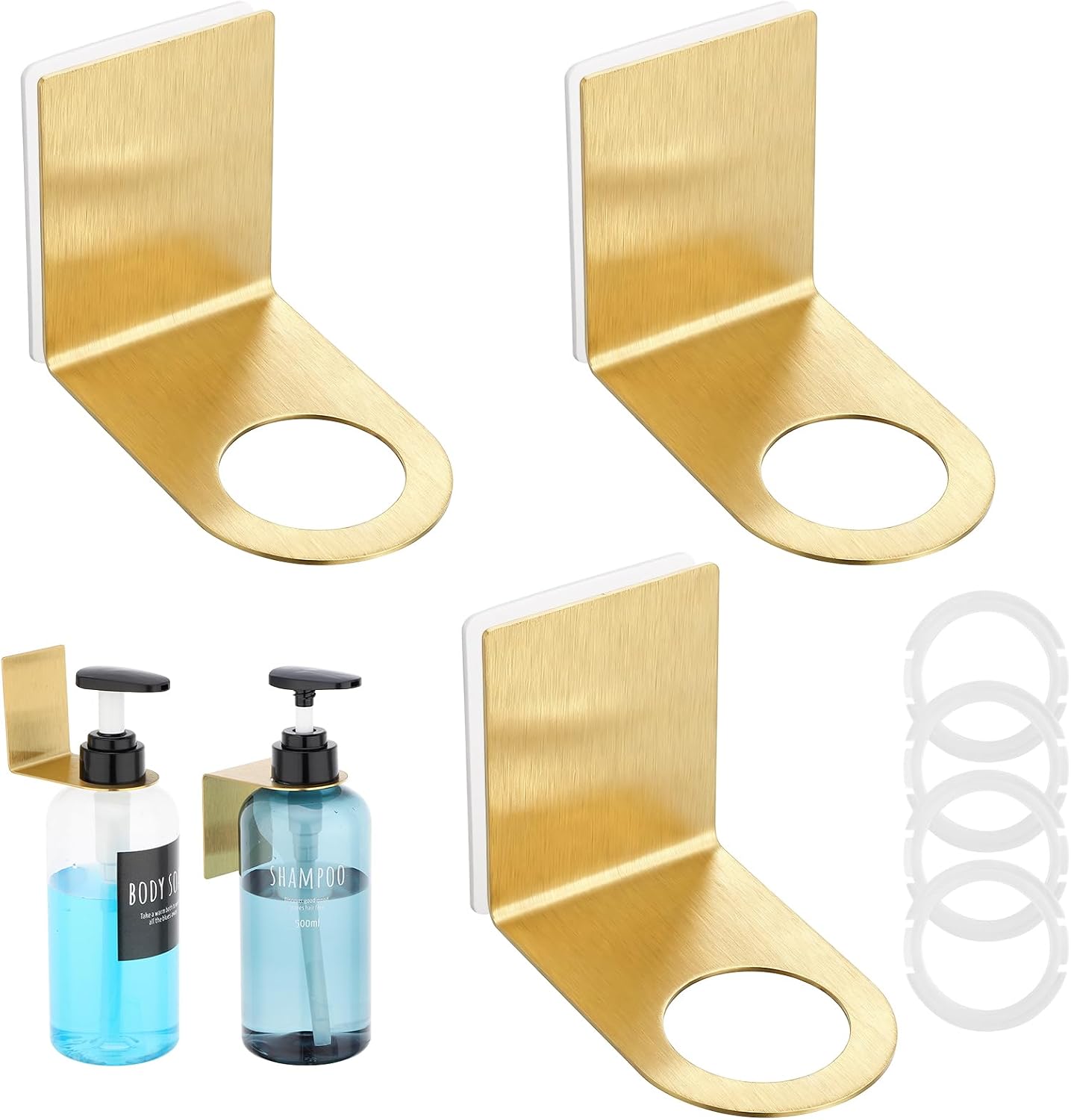 Segbeauty Stainless Adhesive Shampoo Bottle Holder, Dia 1.3inch 3.3cm Non-Drill Soap Dispenser Holder Set Silver, 3pcs Rustproof Shampoo Holder for Shower, Bottle Wall Mounted Rack for Toilet Kitchen