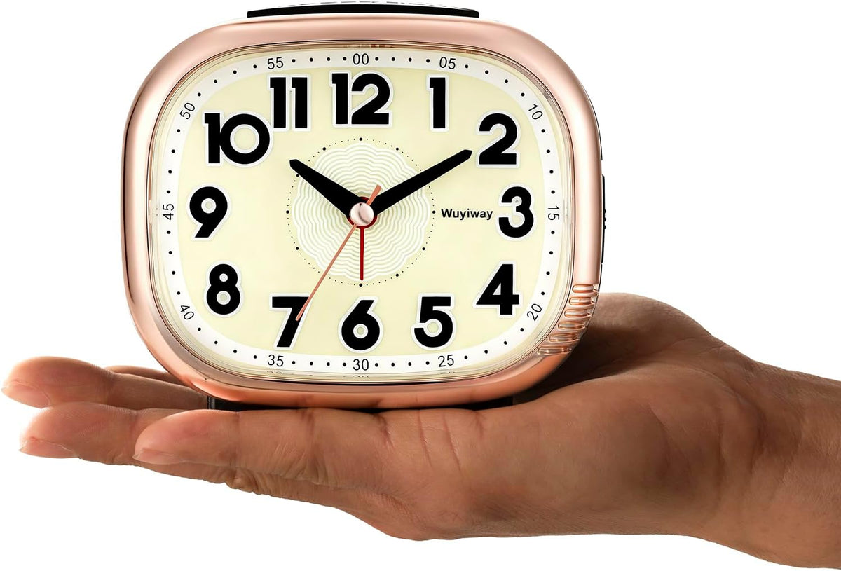 Vintage Retro Analog Alarm Clock, Battery Operated, Readable for Seniors，Silent No Ticking, Glow in Dark Dial, Lighted on Demand and Snooze, Blue, 4.7" x 3.9" x 2.7"