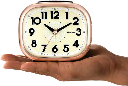Vintage Retro Analog Alarm Clock, Battery Operated, Readable for Seniors，Silent No Ticking, Glow in Dark Dial, Lighted on Demand and Snooze, Blue, 4.7" x 3.9" x 2.7"