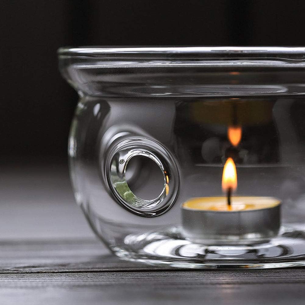 Teapot Warmer with Stainless Steel Plate Handcrafted Clear High Borosilicate Glass Round Diameter 5inch for 600-1800ml Teapot