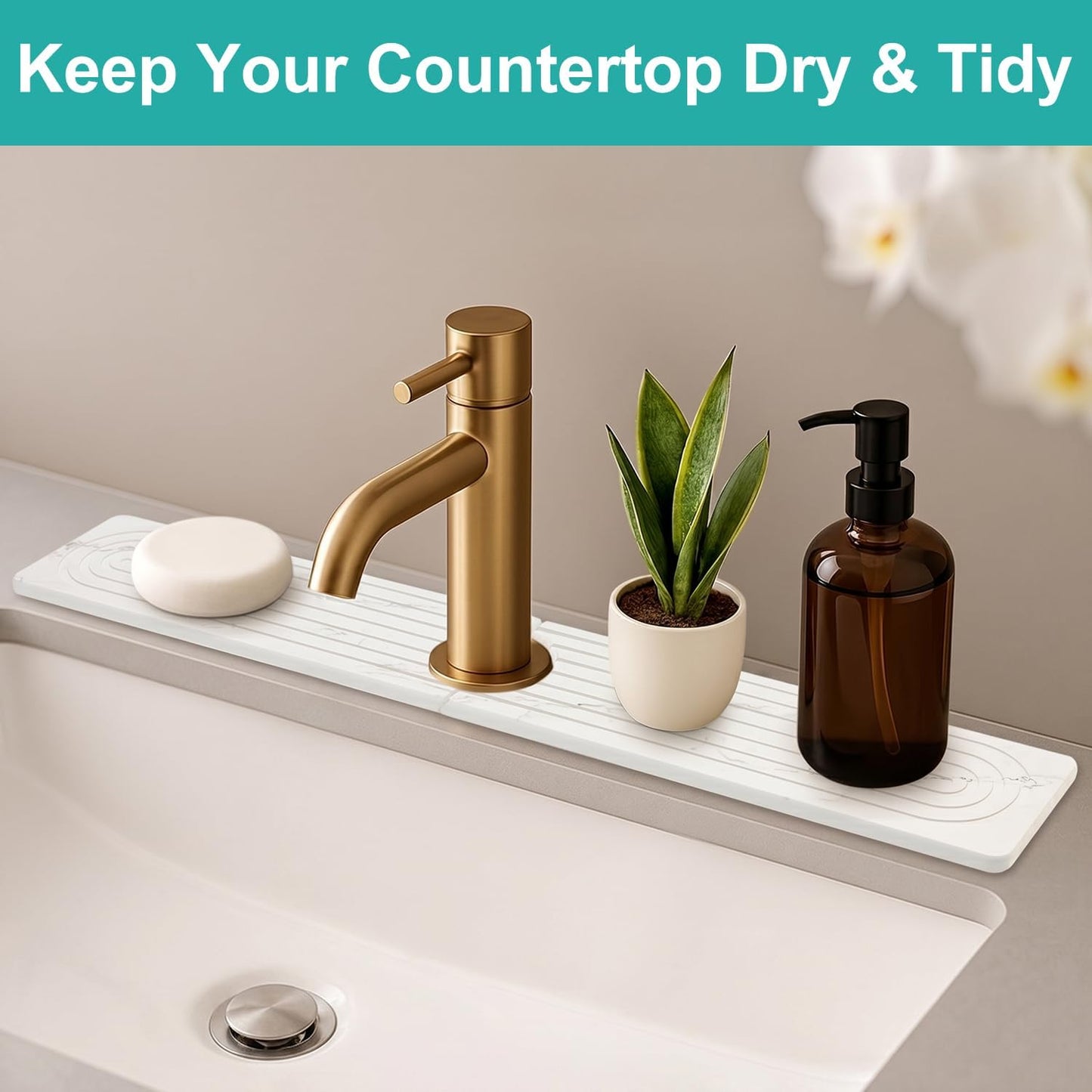 Fast Dry Stone Faucet Mat for Bathroom Sink Kitchen Counter Marble Trays | Small Diatomite Sink Splash Guard White Absorbent Tray Counter Quick Drying Stone Kitchen Diatomaceous Earth Around Faucet