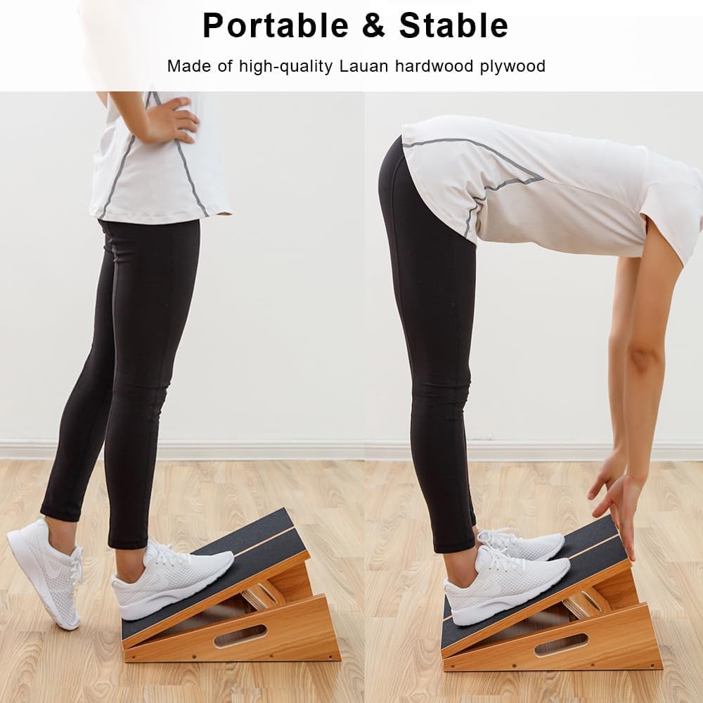 StrongTek Wooden Slant Board, Adjustable Incline, Side Handles, Non-Slip | Standard and XL Sizes, Full or Partial Non-Slip Surfaces, Side Carry Handle, Calf and Ankle Stretching, Squats and Rehab
