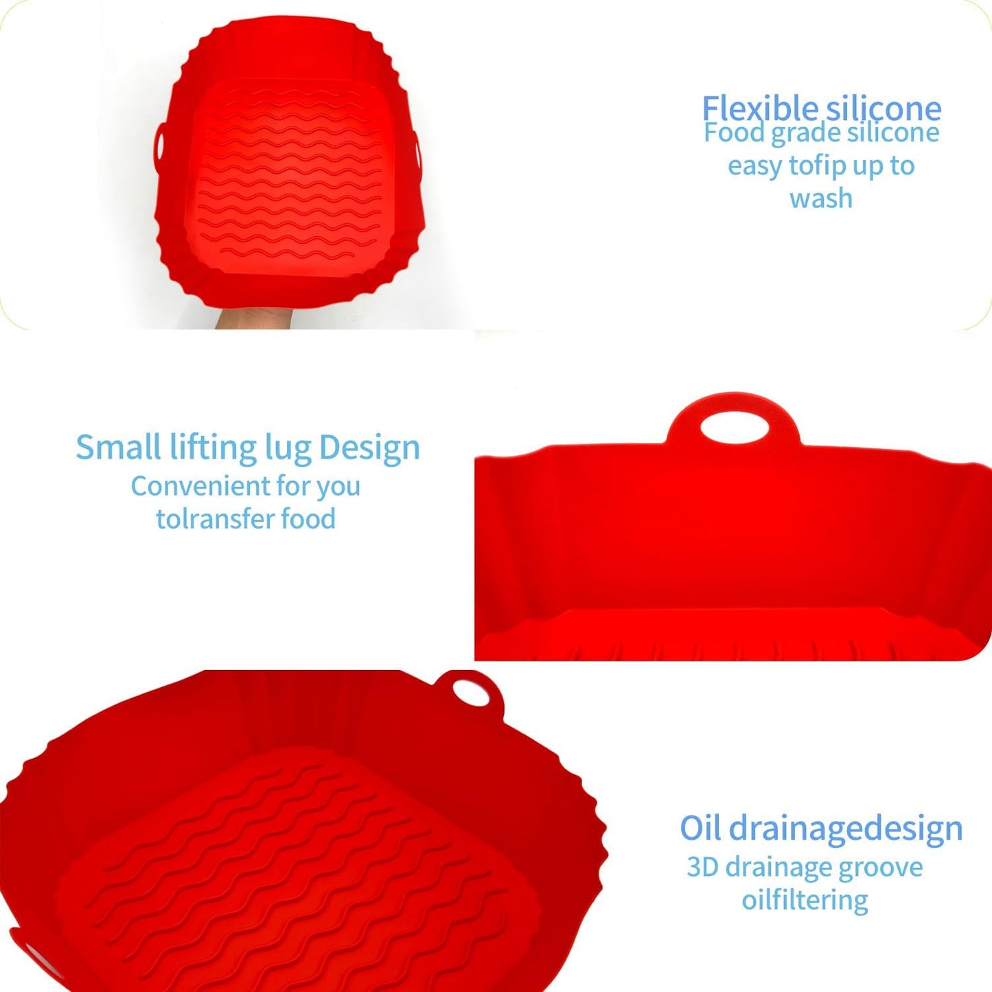2 Pack Air Fryer Liners,8 Inch Silicone Airfryer Liners,Air Fryer Accessories,Reusable Baking Tray Oven Accessories,Replacement of Flammable Parchment Paper (Red Blue) (Black&Red&Blue)