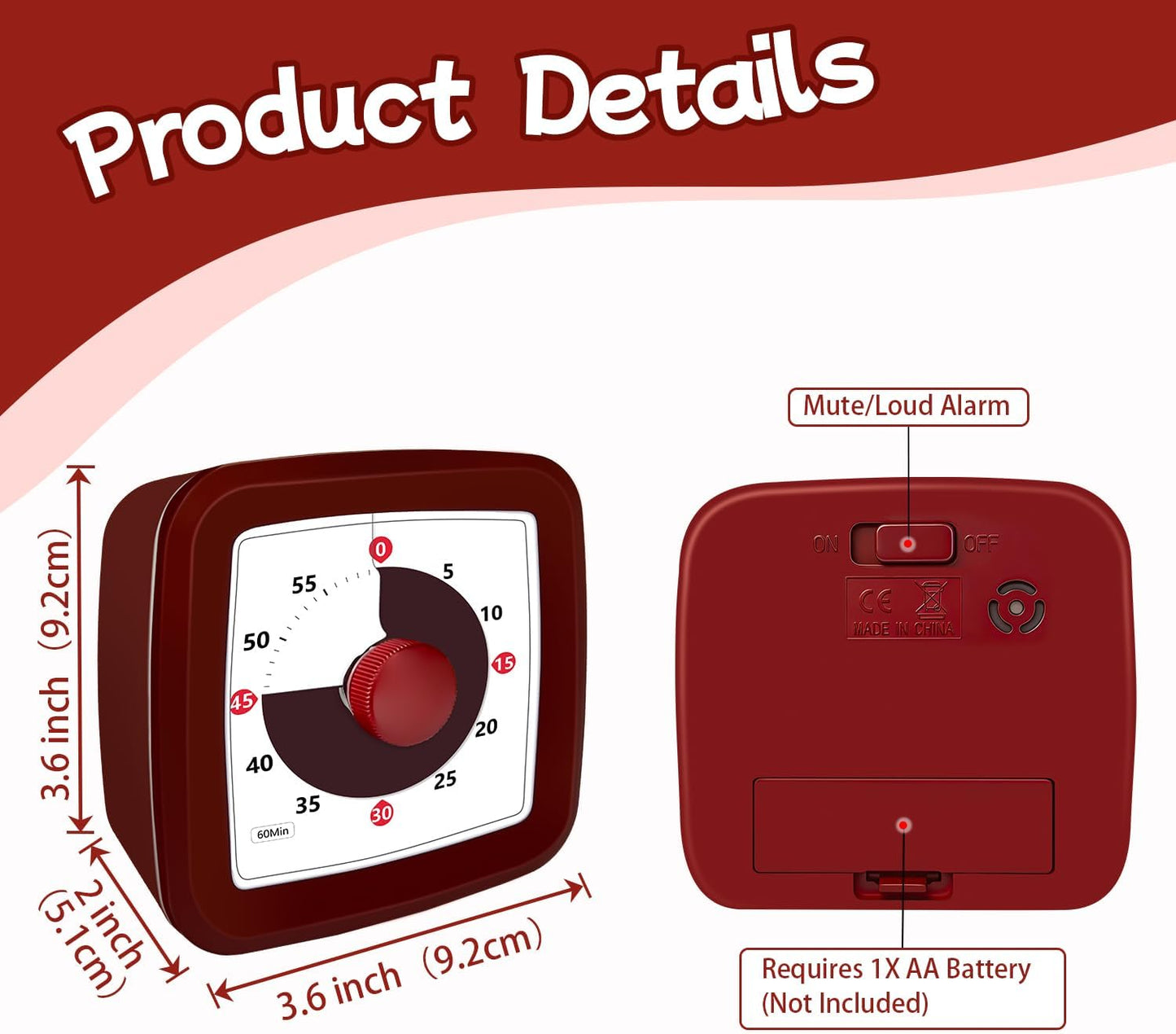 Visual Timer 60 Minute Timer Silent Countdown Clock – No Ticking, Gentle Ring with Mute Option, Timers for Kids Homework Classroom Management Kitchen Pasta, Adult Pomodoro & Deep Work, Purple