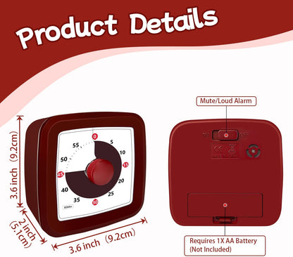 Visual Timer 60 Minute Timer Silent Countdown Clock – No Ticking, Gentle Ring with Mute Option, Timers for Kids Homework Classroom Management Kitchen Pasta, Adult Pomodoro & Deep Work, Purple