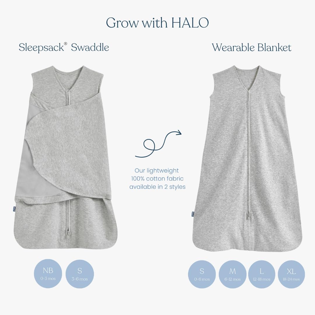 HALO 100% Cotton Sleepsack Swaddle, 3-Way Adjustable Wearable Blanket, TOG 1.5, Pink Floral, Newborn, 0-3 Months - Colors A