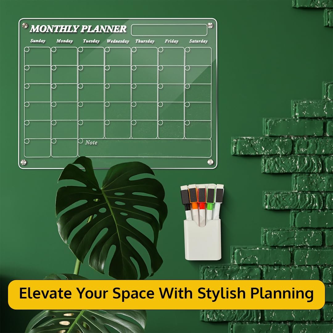 Acrylic Home Calendar Organization Board - Refrigerator Schedule Planner for Fridge or Wall - Weekly Magnetic Calendar for Refrigerator, Dry Erase Whiteboard