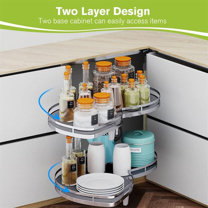 Blind Corner Cabinet Pull Out Organizer, Soft Close Swing Right Pull Out Cabinet Organizer 36inch, Corner Cabinet Lazy Susan for Corner Cabinet Blind Shelf, 2 Tiers Tray, Adjustable Height