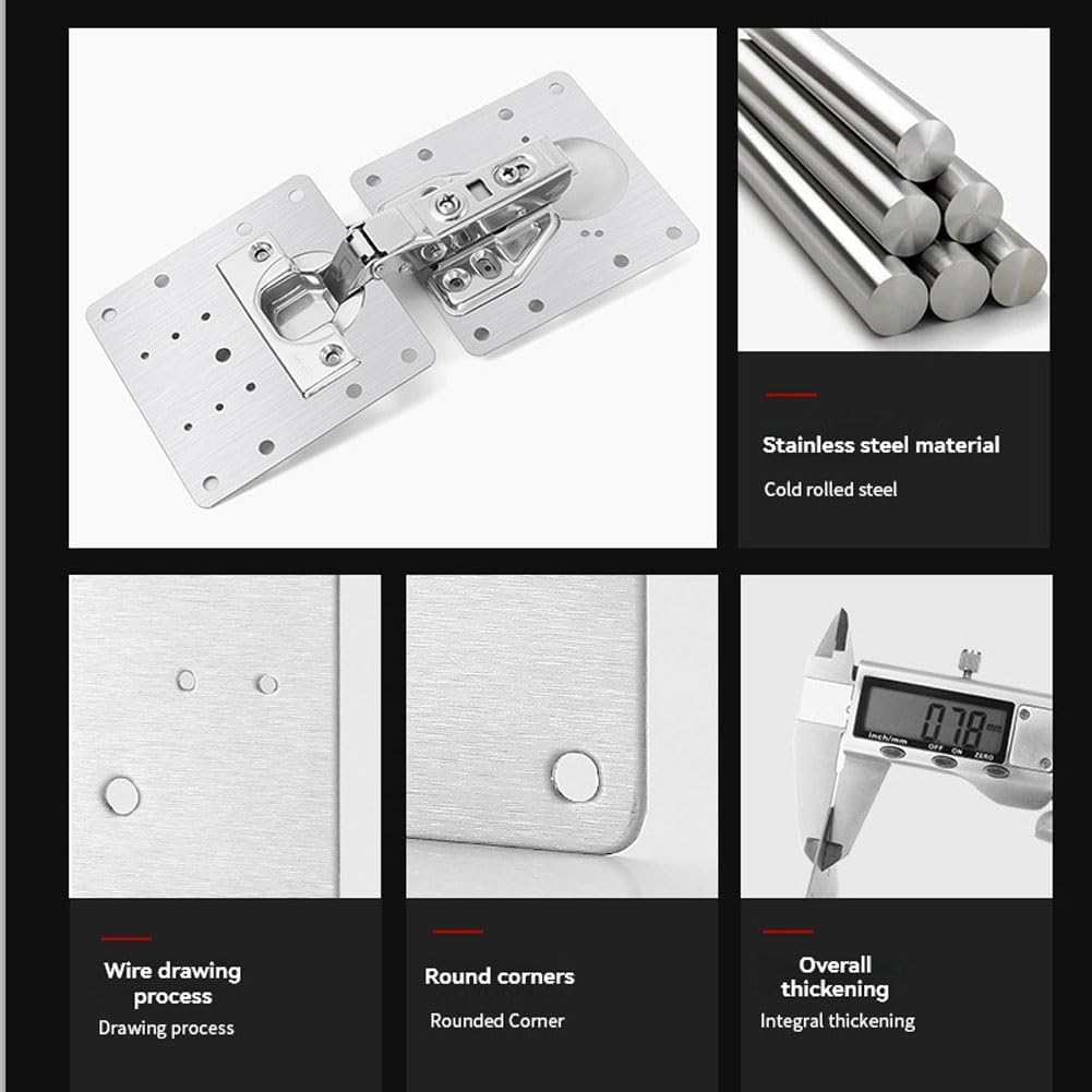 Hinge Repair Plate,10PCS Cabinet Hinge Repair Plate with Customized Screws,Stainless Steel Kitchen Cupboard Door Hinge Repair Brackets with Holes for Kitchen Cupboards Door