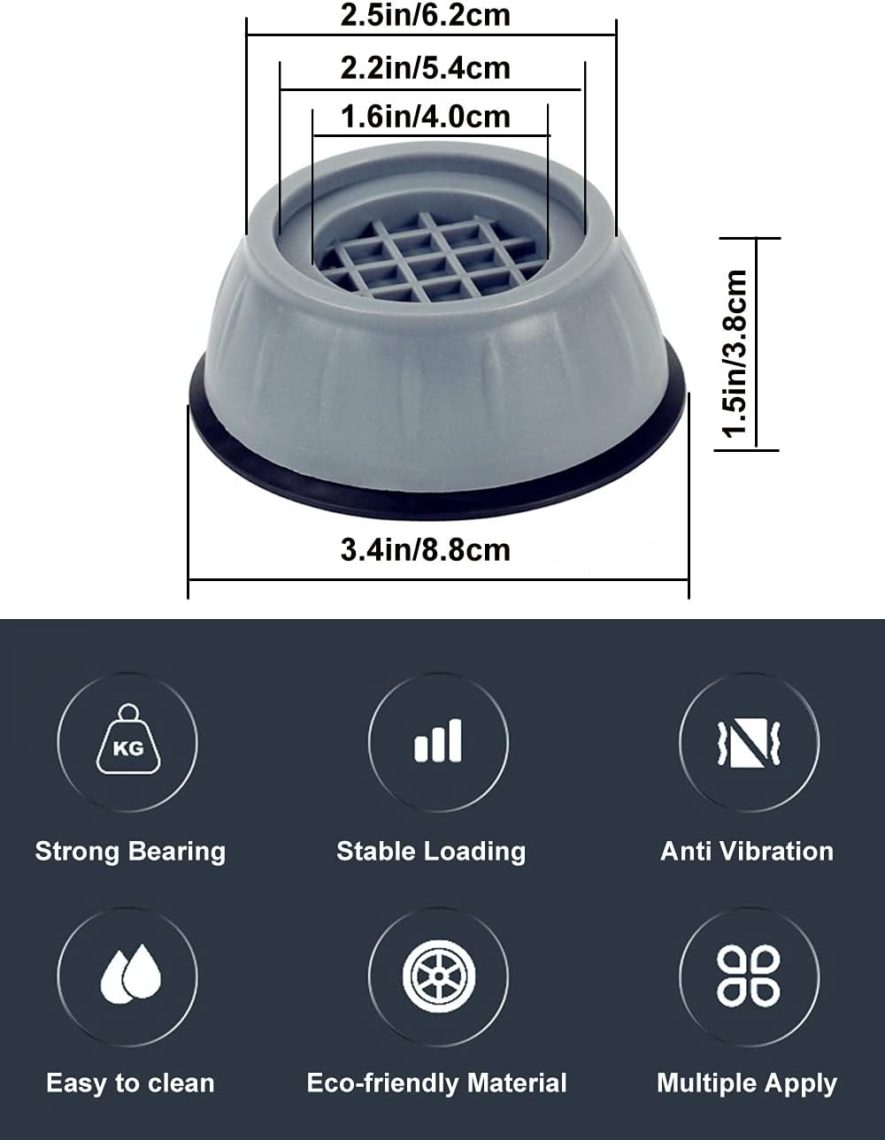 SUJAYU Anti Vibration Pads, 4 Pcs Washing Machine Antivibration Pads Washing Machine Feet, Anti Vibration Pads for Washing Machine, Anti Vibration Washing Machine Support, Dryer Shock Absorber Pads