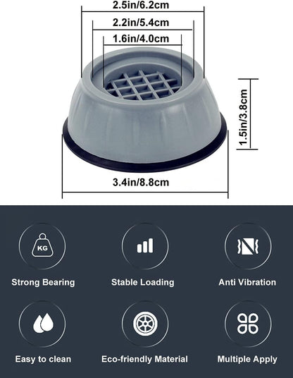 SUJAYU Anti Vibration Pads, 4 Pcs Washing Machine Antivibration Pads Washing Machine Feet, Anti Vibration Pads for Washing Machine, Anti Vibration Washing Machine Support, Dryer Shock Absorber Pads