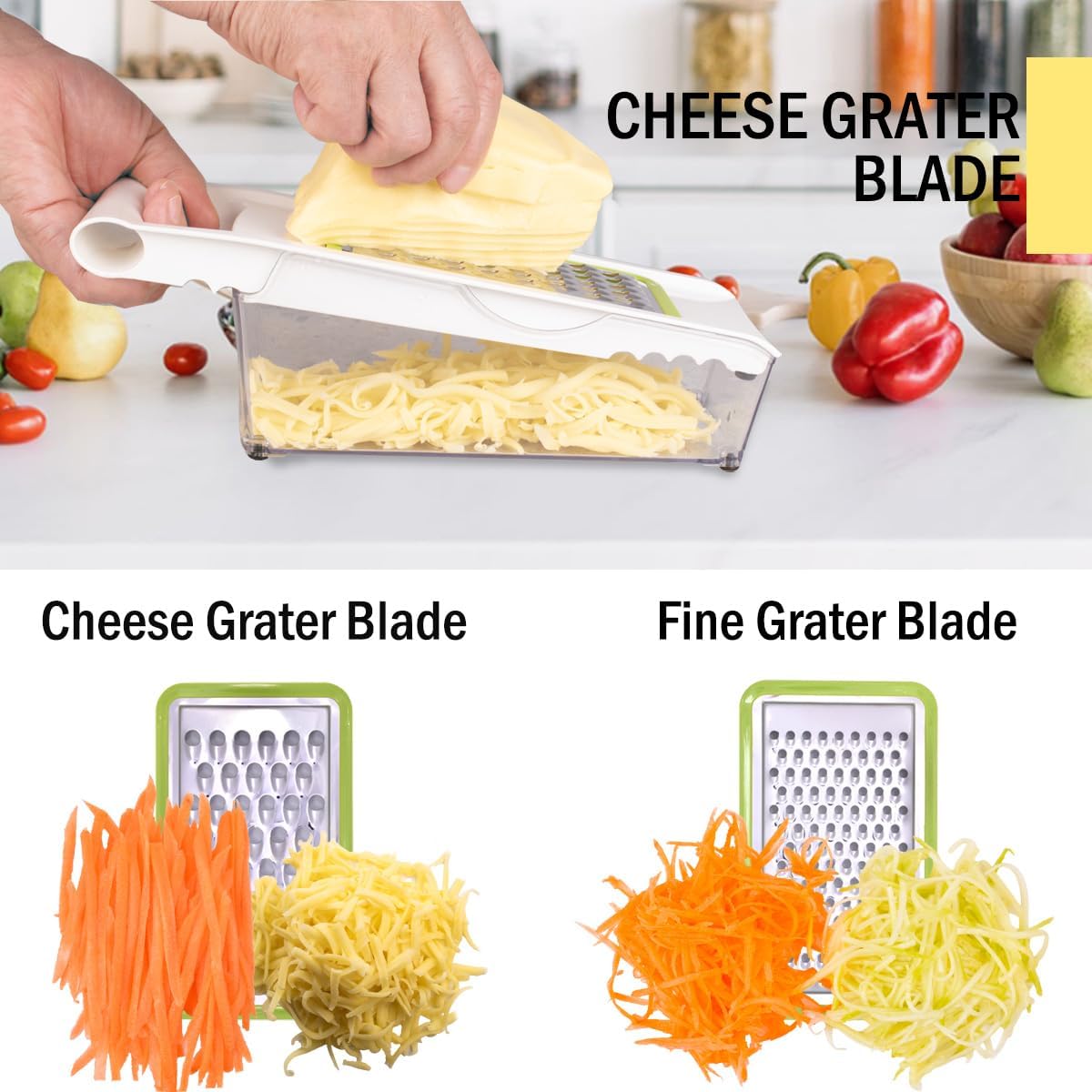 NACOLUS Cheese Grater with Container,5 In 1 Mandoline Slicer for Kitchen,Multi Purpose Vegetable Slicer, Easy to Clean Vegetable Chopper,Cheese Shredder,Julienne Slicer and Peeler | all-in-one vegetable slicer&cheese grater,with container or use