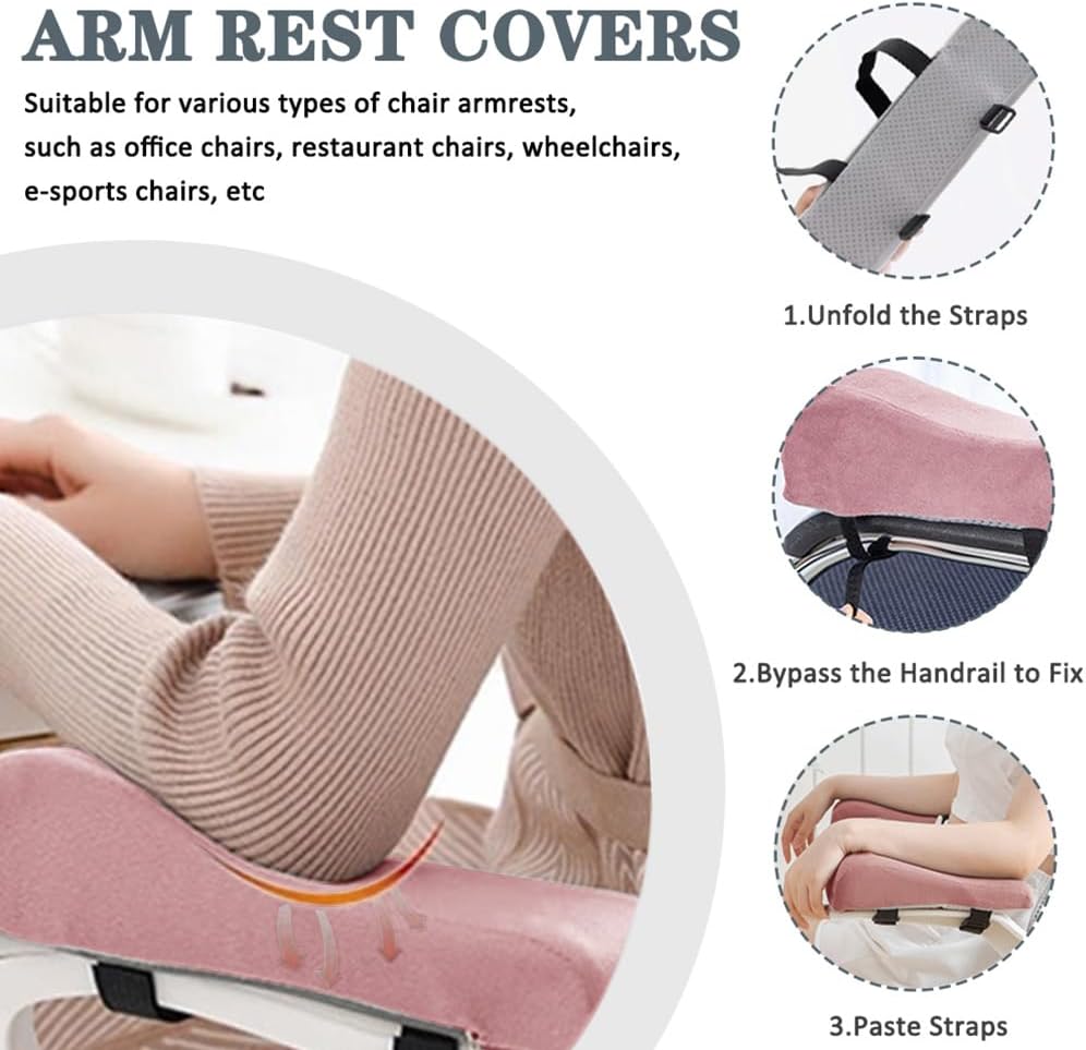 2 Pack Office Chair Armrest Pads Covers,Arm Rest Pad with Memory Foam Elbow Pillow for Forearm Pressure Relief, Arm Rest Covers for Office Chairs, Wheelchair, Comfy Gaming Chair (Black)
