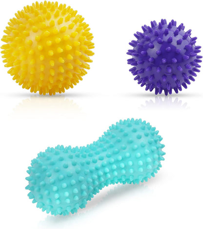 URAQT Spiky Massage Ball Set, 2 Pack Physical Therapy Massage Balls, Hard Lacrosse Ball & Spiky Massage Ball for Myofascial Release and Trigger Point Deep Tissue Massage (Purple)