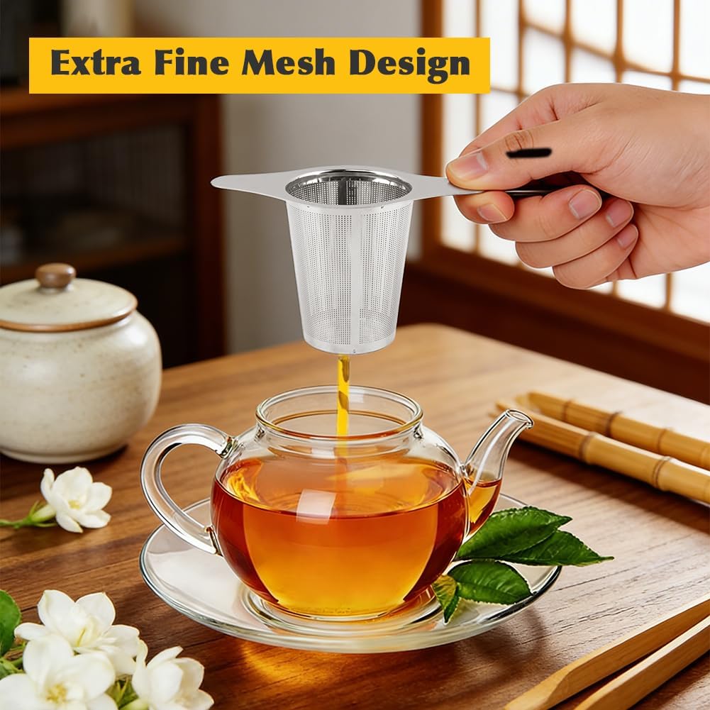 2-Pack 304 Stainless Steel Tea Infusers with Double Handles, Ultra-Fine Mesh Loose Leaf Strainers, Fits Most Teapots & Mugs, Easy to Clean – Great Gift for Tea Lovers