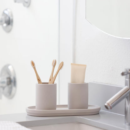 Diatomite Drying Stone Toothbrush Holder, Modern Ceramic-Look Countertop Cup with Drainage for Bathroom, Quick Drying Electric Toothbrush & Toothpaste Organizer, Stoneware Finish